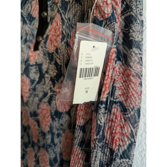 Maeve Anthropologie Strap Tank Top Blouse Size M Navy Red Floral Shimmer Ribbed - Picture 3 of 4